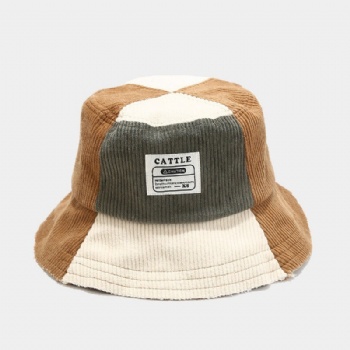 Corduroy bucket hat with custom logo.