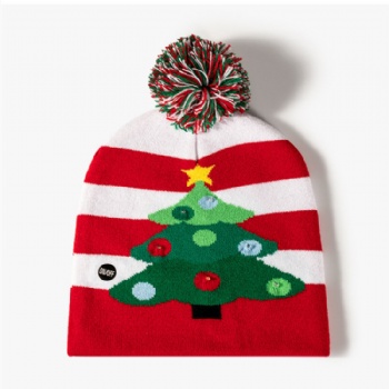 Wholesale custom pattern christmas knitted hat with led lights