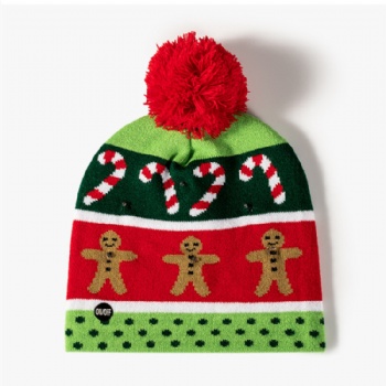 Wholesale custom pattern christmas knitted hat with led lights