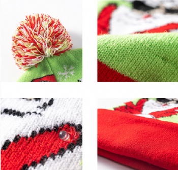 Wholesale custom pattern christmas knitted hat with led lights