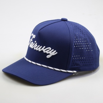 Custom Men 5 Panel Navy Blue Embroidery Logo Perforated Laser Cutting Hole Drilled Baseball Hat,Waterproof Sport Cap