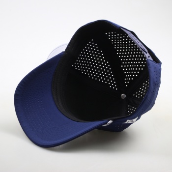 Custom Men 5 Panel Navy Blue Embroidery Logo Perforated Laser Cutting Hole Drilled Baseball Hat,Waterproof Sport Cap