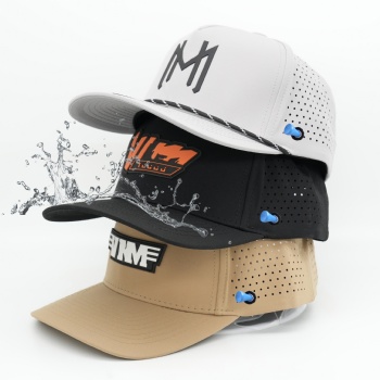 Custom Mens 5 Panel Laser Cut Hole Perforated Gorras,Waterproof Sport Baseball Cap,Rubber Logo Quick Dry Performance Dad Hat