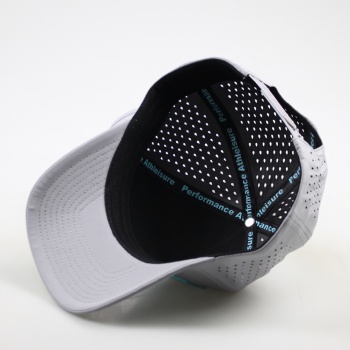 Custom Mens 5 Panel Laser Cut Hole Perforated Gorras,Waterproof Sport Baseball Cap,Rubber Logo Quick Dry Performance Dad Hat